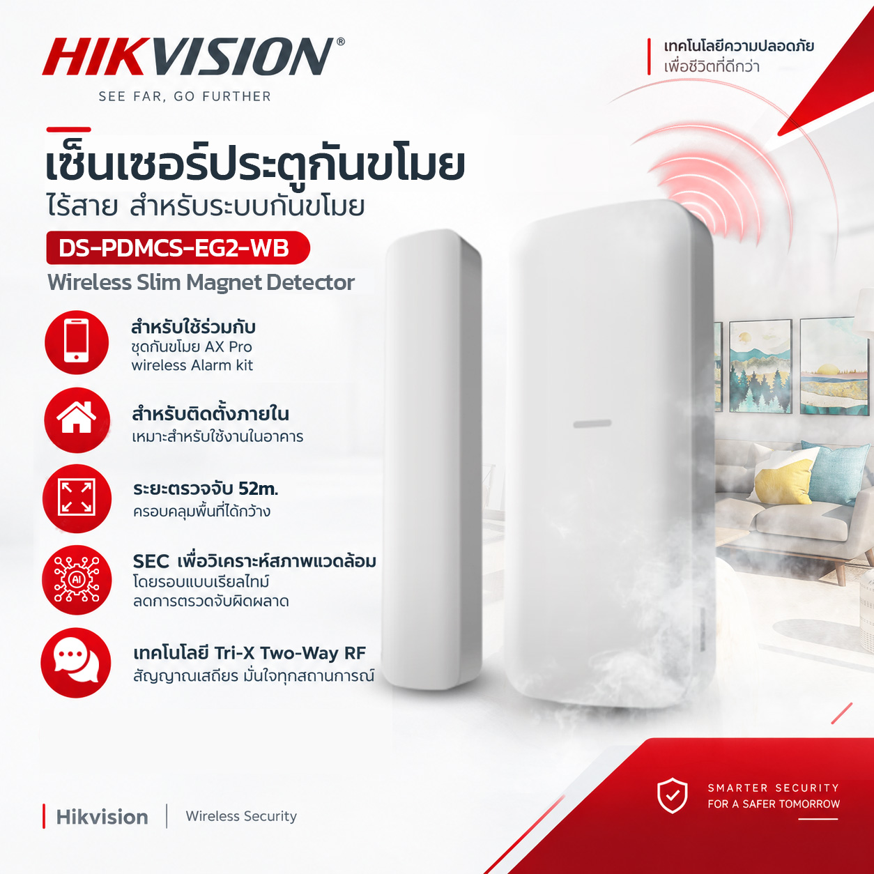 HIKVISION  เซ็นเซอร์ประตูกันขโมย รุ่น DS-PDMCS-EG2-WB