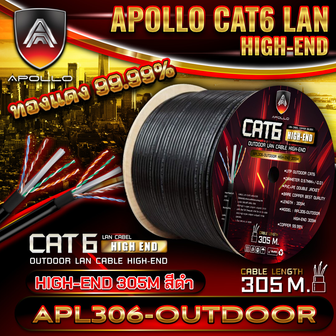 APOLLO สายแลนสำหรับภายนอก LAN Cable CAT6 UTP รุ่น APL306-OUTDOOR High-end