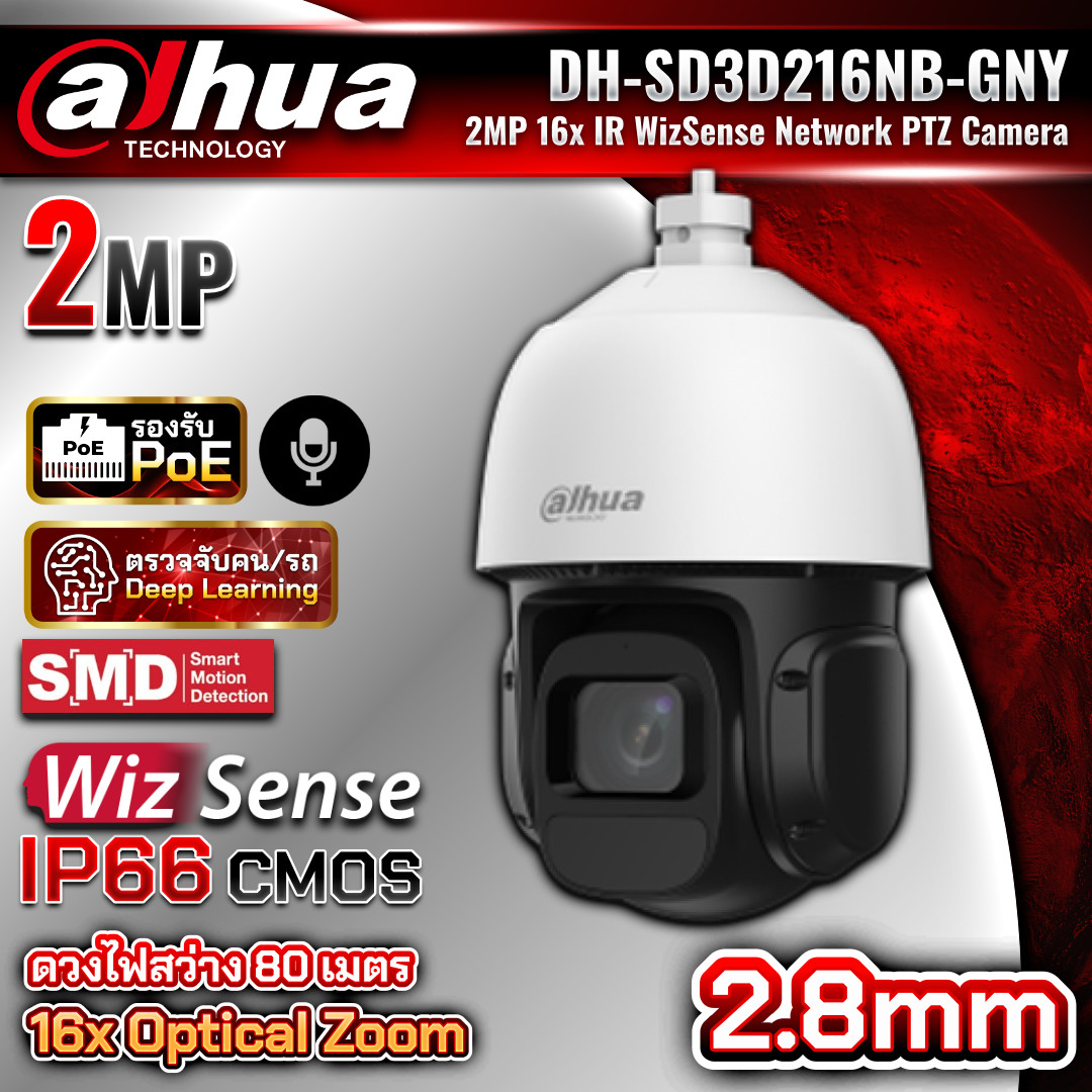 DAHUA กล้องวงจรปิด IP PTZ รุ่น DH-SD3D216NB-GNY ความละะเอียด 2MP Starlight WizSense