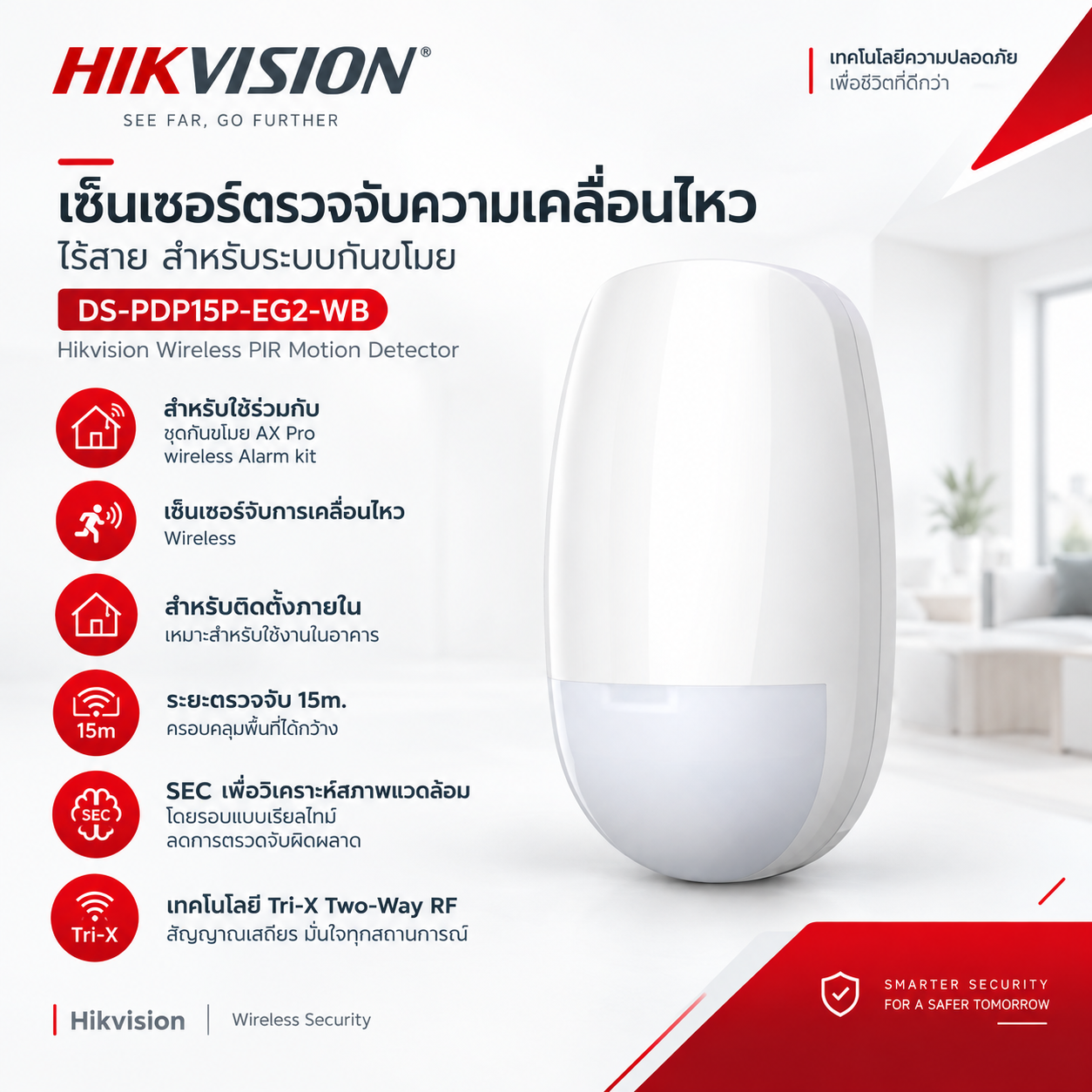 HIKVISION  เซ็นเซอร์จับการเคลื่อนไหว รุ่น DS-PDP15P-EG2-WB