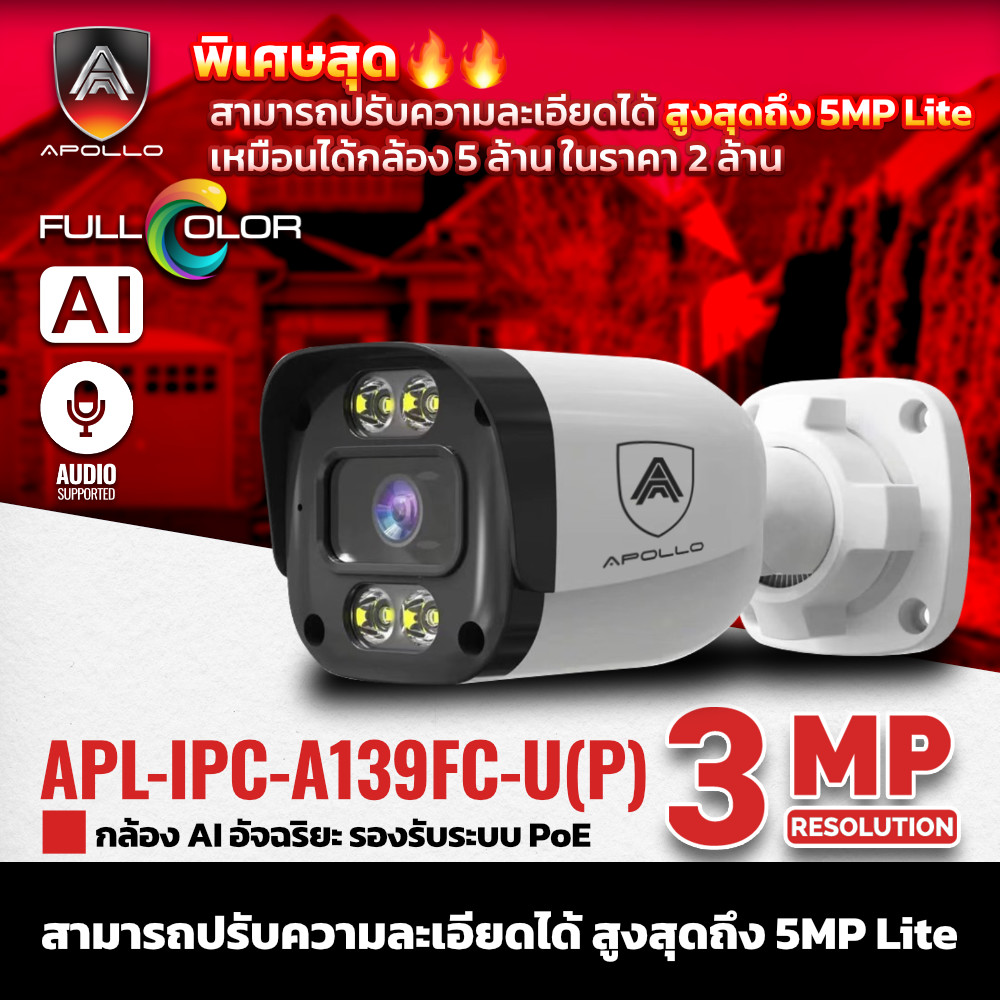 APOLLO กล้องวงจรปิด IP รุ่น APL-IPC-A139FC-U(P) 3MP ภาพสี 2ชม.