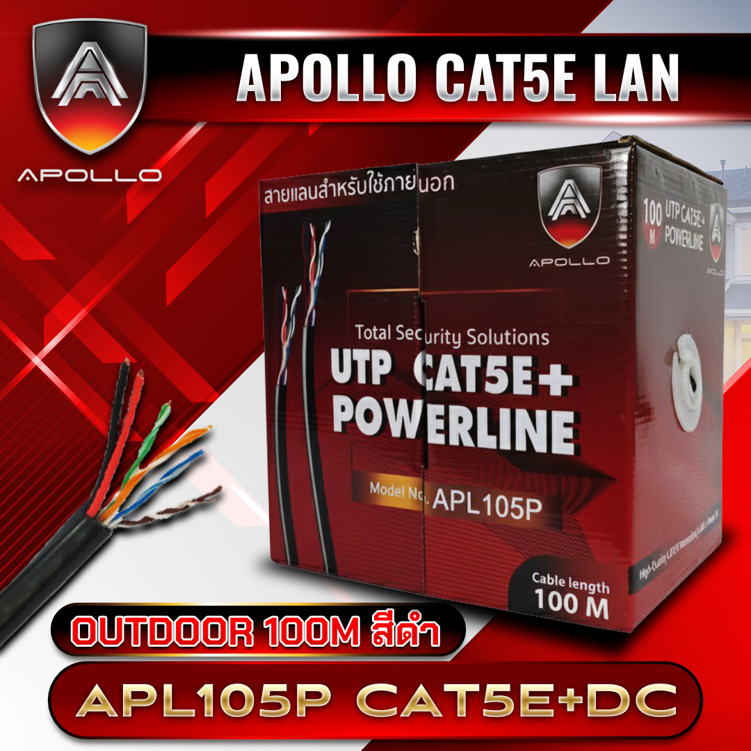 APOLLO สายแลนสำหรับภายใน LAN Cable CAT5E UTP รุ่น APL105P lan+power ความยาว 100ม.