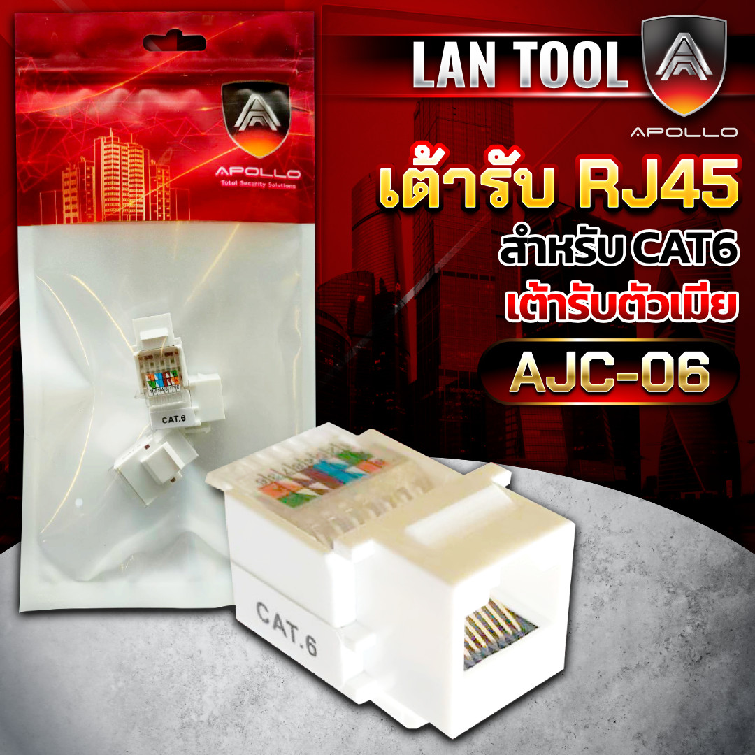 APOLLO RJ45 Outlet CAT6 เต้ารับหัวแลนตัวเมีย รุ่น AJC-06