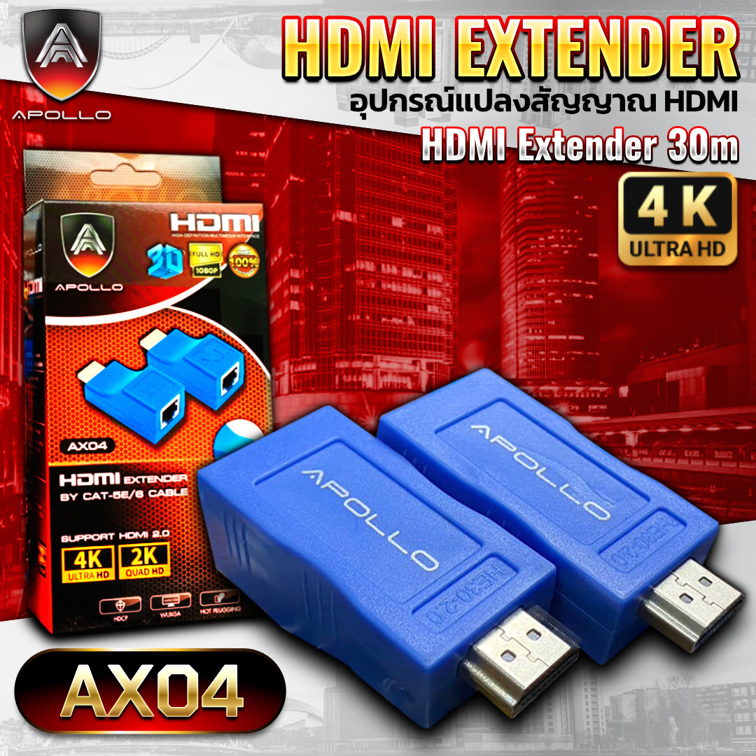 APOLLO HDMI Extender Full HD รุ่น AX04 ระยะส่ง 3M ตัวแปลสาย HDMI เป็น สาย LAN