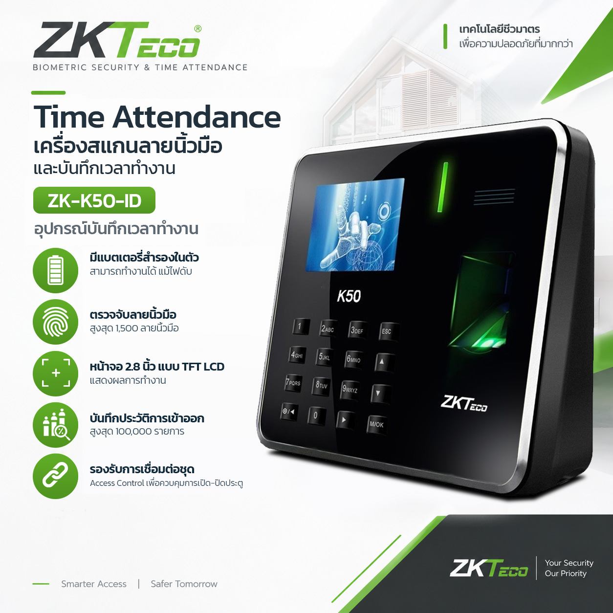 เครื่องสแกนลายนิ้วมือ ZK-K50-ID
