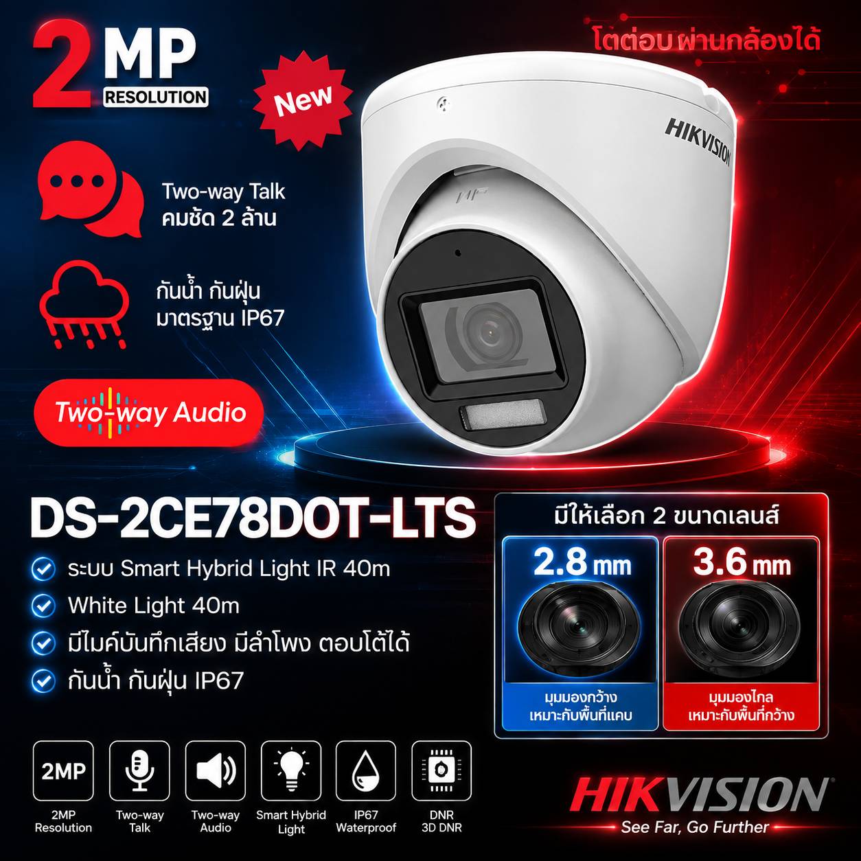 กล้องโดม  DS-2CE78D0T-LTS 2.8mm