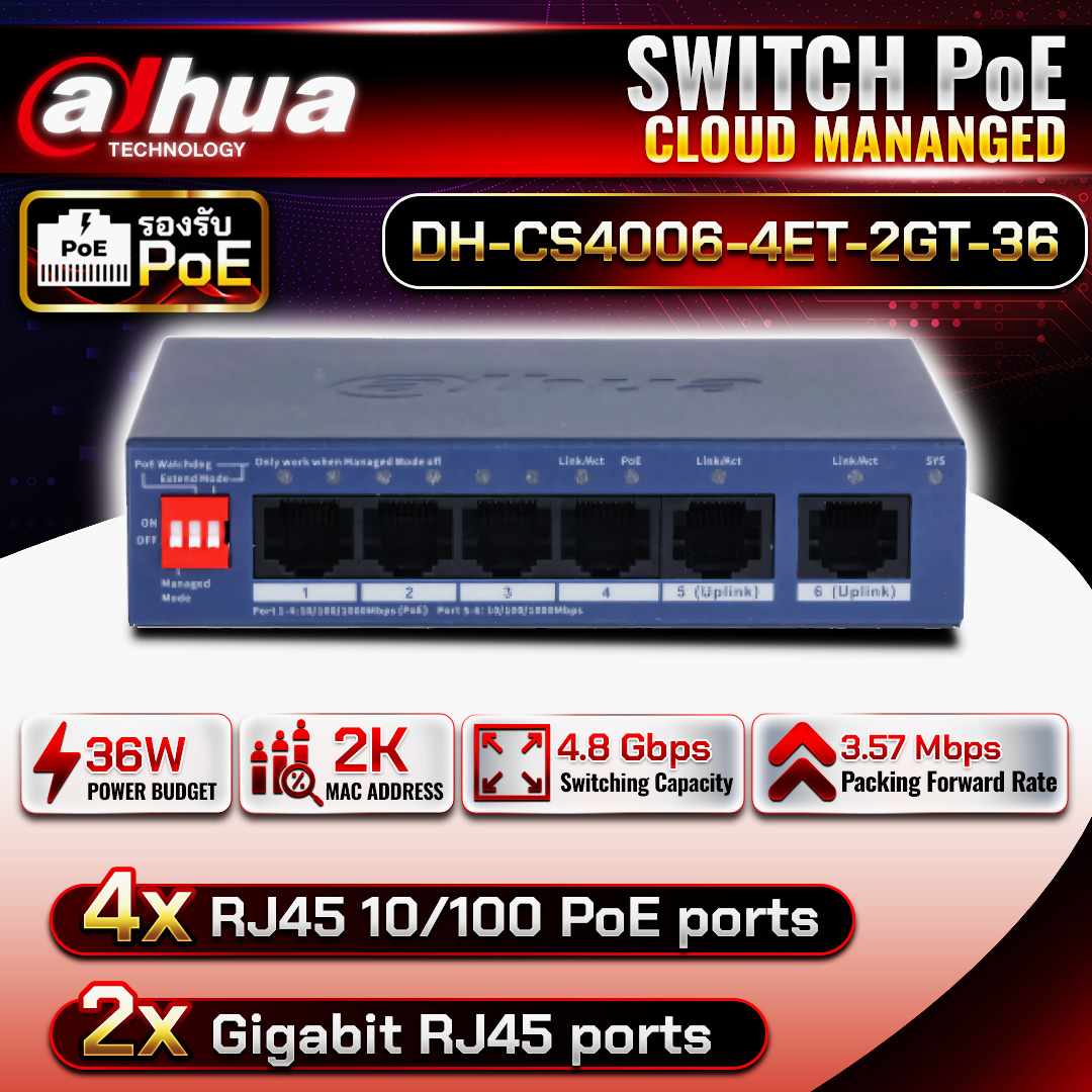 เครื่องPOE  DH-CS4006-4ET-2GT-36
