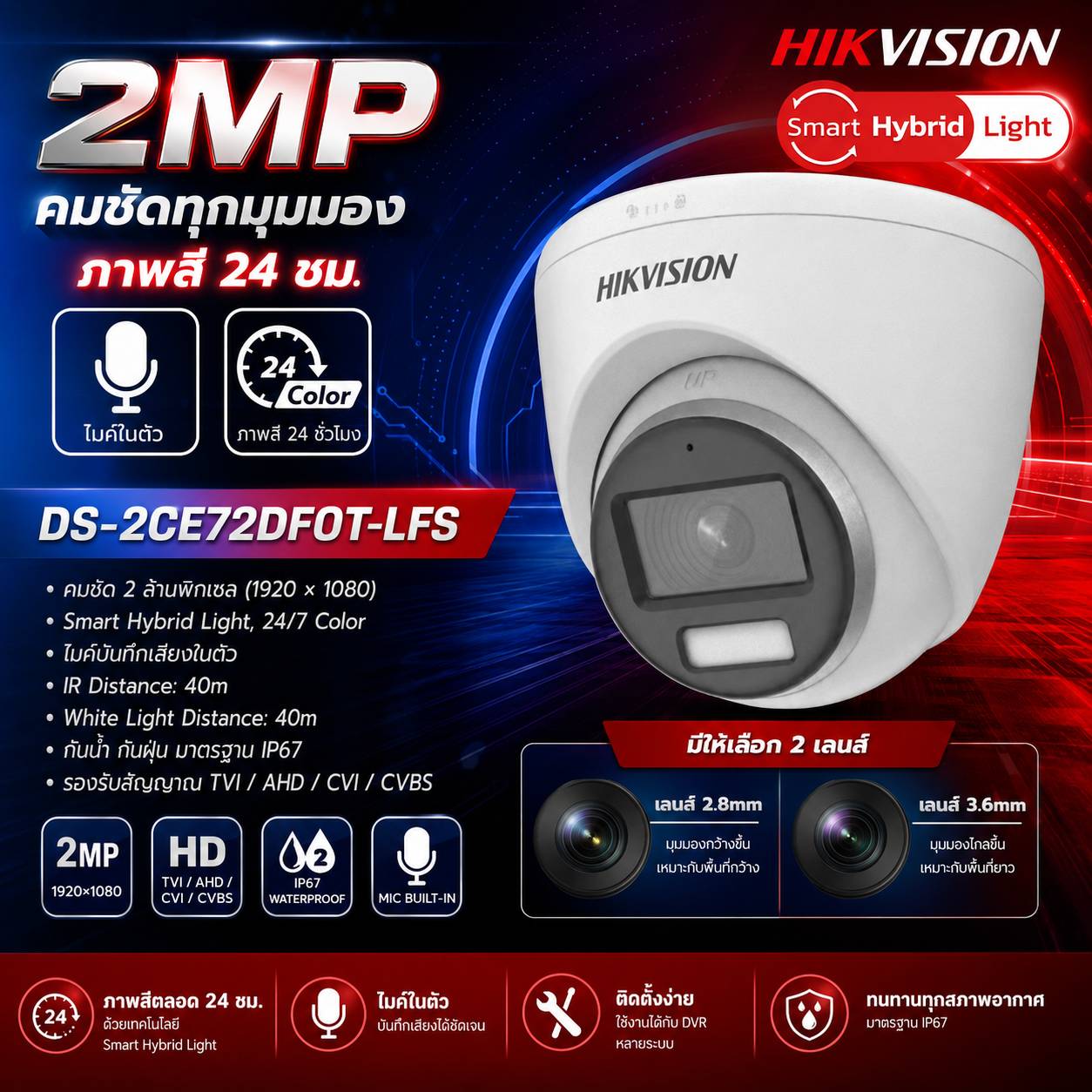 กล้องโดม DS-2CE72DF0T-LFS