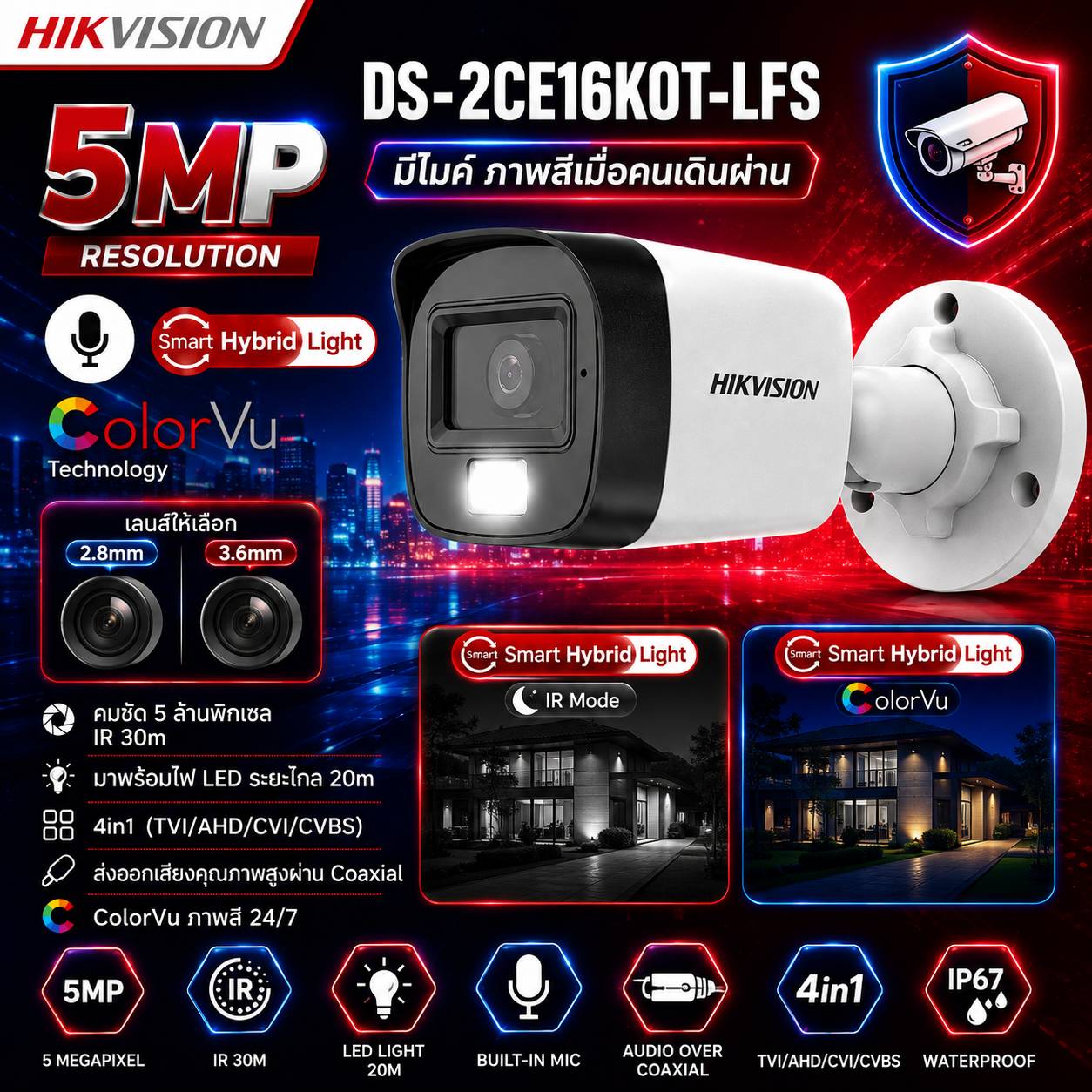 กระกระบอก DS-2CE16K0T-LFS 5MP
