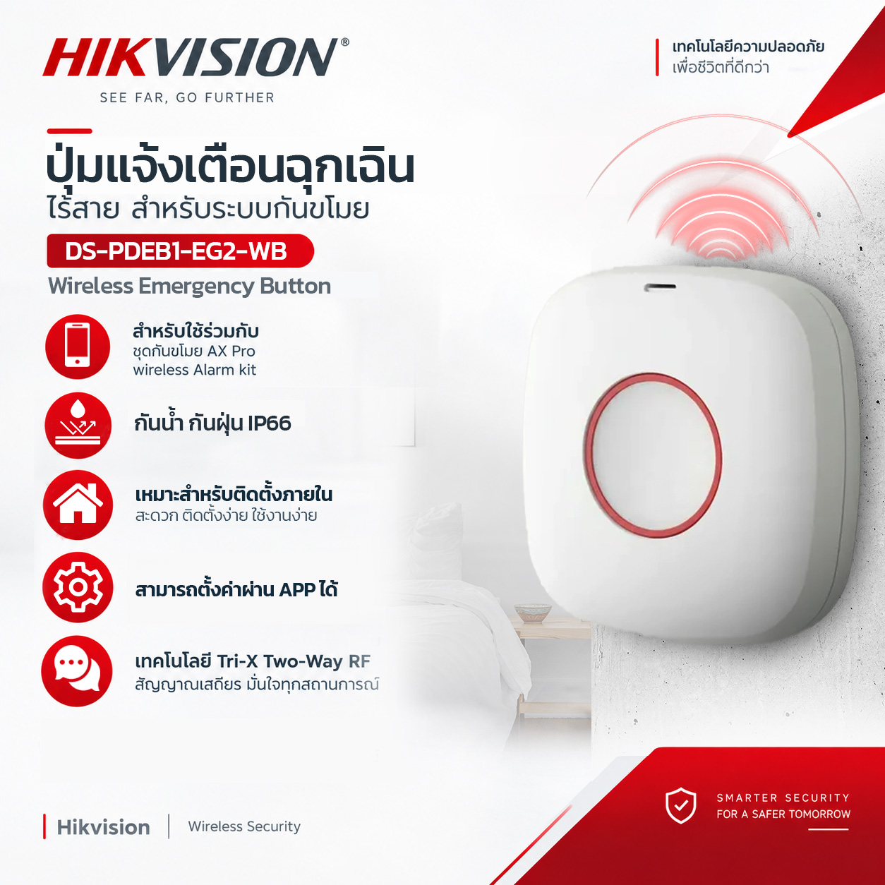 HIKVISION ปุ่มฉุกเฉินไร้สาย รุ่น DS-PDEB1-EG2-WB