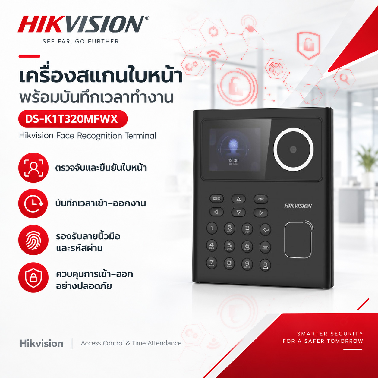 เครื่องสแกนใบหน้าและควบคุมประตู  DS-K1T320MFWX