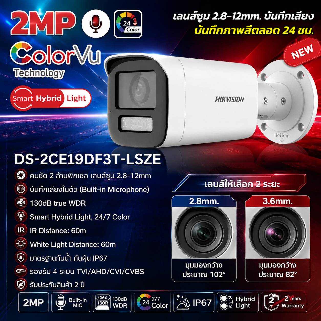 กล้องกระบอก DS-2CE19DF3T-LSZE 2.8-12mm
