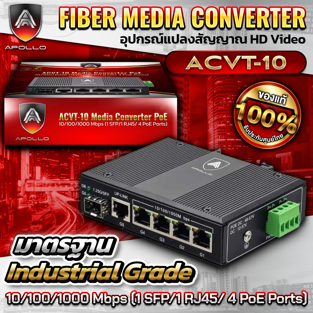 APOLLO Media converter รุ่น ACVT-10 ตัวแปลสาย LAN เป็น Fiber optic 10/100/1000Mbps GIGABIT SFP